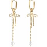 Bow Earrings for Women Gold Statement Dangle Earrings Trendy Pearl Drop Earrings Lightweight Hypoallergenic Jewellery Gift for Women