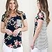 Blackobe Womens Spring Summer Flower Print Short Sleeve Striped T Shirt (L, D)