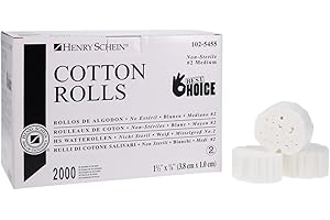 Henry Schein Size 2 Medium Cotton Rolls – 1.5” Length, 0.375” Diameter, 2000/Box – Non-Sterile, White, Latex-Free – Ideal for Dental and Medical Use