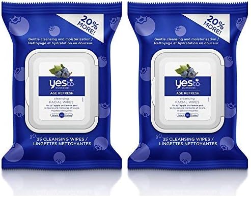 Yes To Blueberries Cleansing Facial Wipes (Pack of 2) With Blueberry Extract, Apple Extract, Lemon Peel, Chamomile Flower, Sweet Almond, Citric Acid, Linalool and Potassium Sorbate, 30 count each