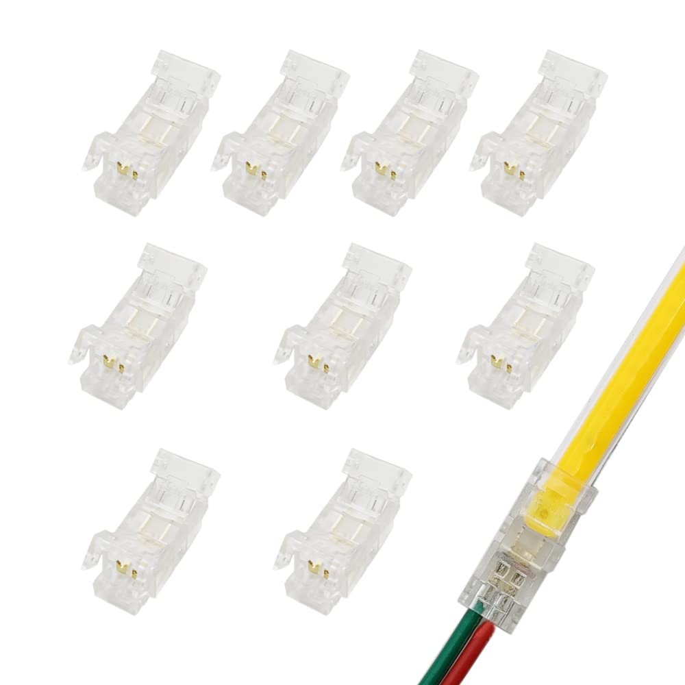 Masterwon 2-Pin 5mm LED Light Strip Connectors Unwired Clips DIY Strip to Wire Solderless Adapter Terminal Extension Connection for 12v 24v Single Colour COB LED Strip Lights