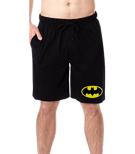 Batman Classic Bat Logo Men's Black Drawstring Sleep Pajama Shorts