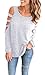 Imily Bela Women's Cut Out Long Sleeve Cold Shoulder Loose Fit T Shirt Tops Sweatshirt Grey