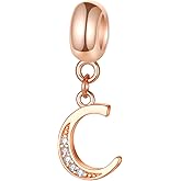 EMOSTAR Letter Charms Initial A-Z Alphabet Beads, Rose Gold 925 Sterling Silver Dangle CZ Birthstone Pendant, Gifts for European Charm Bracelet/Mothers Day/Birthday