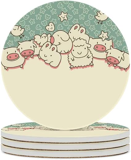 Amazon Zhongji 吸水 コースター かわいい漫画 動物 断熱 おしゃれ セラミック コルク コースター 速乾 滑り止め 環境に優しい素材 消臭抗菌 茶托 飲む コーヒー 備品 新築贈り物 4 枚 コースター オンライン通販