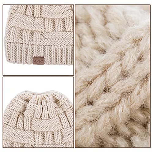 Alepo Womens High Messy Bun Beanie Hat with Ponytail Hole, Winter Warm