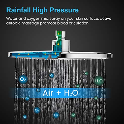 Shower Head Combo, Baban 9" Adjustable High Pressure Rainfall Showerhead & 5 Settings Handheld Shower Head Combo with Strong Suction Cup Holder/ 3-Way Water Diverter/ 1.5M Stainless Steel Hose