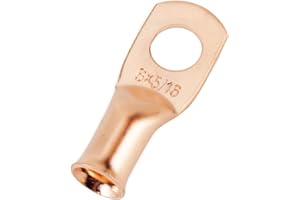 JOYPXF 25pcs 6 AWG 5/16" Stud Copper Ring Terminals Battery Cable Ends Wire Lugs 6 Gauge Battery Cable Lugs Heavy Duty Cable Lugs Bare Copper Eyelets Tubular Ring Terminal Connectors