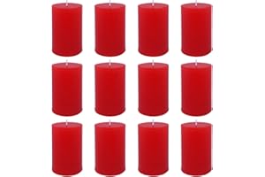 DEYIR 12 Pack 2x3 Inch Red Pillar Candles for Romantic Valentine's Day and Christmas, Unscented Column Candle for Home Restaurants, Smokeless Dripless and Clean Burning Emergency Candle