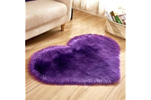 ZuTKekon Faux Fur Sheepskin Heart Shaped Area Rugs, 12"x16" Luxurious Wool Love Floor Carpets Bathroom Non-Slip Mat for Home Decor Nursery Living Room Bedroom Pet Kids and Baby Room (Purple)