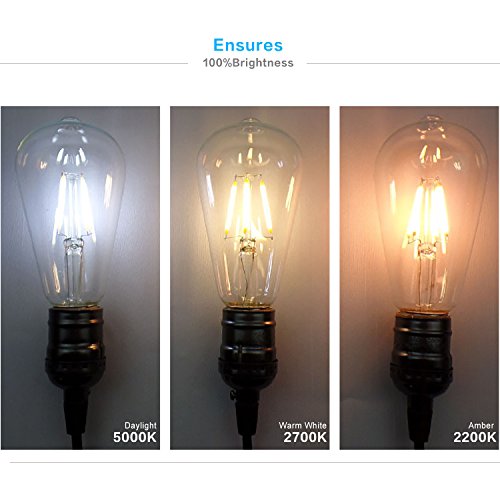 LED Edison Light Bulbs 60W Equivalent Halogen Replacement Dimmable E26 Base Vintage Filament Pendant Light Bulbs 5000K Daylight White 6W Antique Commercial Island Light Bulbs 600lm 6 Pack by COOWOO - Thumbnail 3