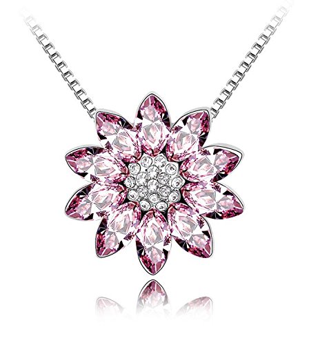 Jewistic Crystal Light Amethyst Flower Rhodium-Plated Necklace Made with Swarovski Elements 5L50168