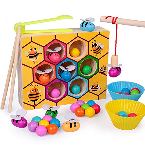 rolimate Toddler Fine Motor Skill Toy Magnet Game, Montessori Educational Wooden Toy, Clamp Bee & Beads to Hive Matching Game, Color Recognition Preschool Learning Toy, Gift for 3 4 5+ Years Boy Girl - Thumbnail 7