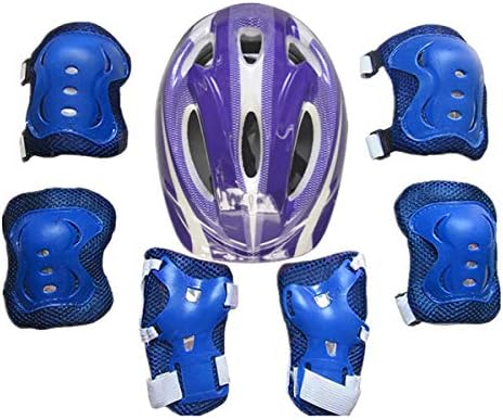Kids Skateboarding Protective Gear Set, Roller Skating Helmet Wrist Elbow Knee Pads for Scooter Rollerblading Cycling Other Extreme Sports(Dark Blue,One Size)