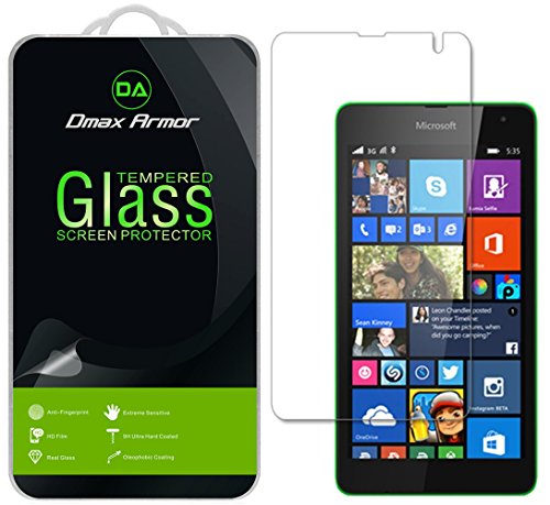 [2-Pack] Microsoft Lumia 535 Screen Protector, Dmax Armor [Tempered Glass] 0.3mm 9H Hardness, Anti-Scratch, Anti-Fingerprint, Bubble Free, Ultra-clear