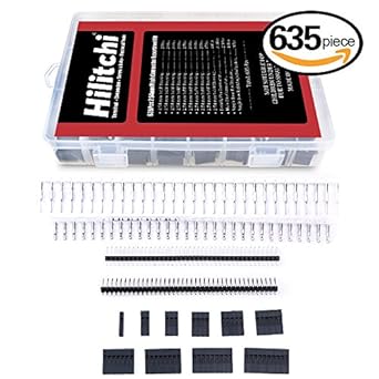 Hilitchi 635 Pcs 40 Pin 2.54mm Pitch Single Row Pin Headers,Dupont Connector Housing Female,Dupont Male/Female Pin Connector Kit