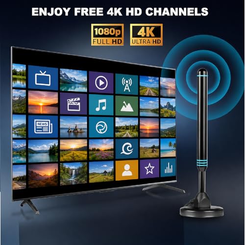 TV Antenna Indoor for Local Channels,Digital Antenna for Smart TV Indoor | Long-Range Reception Digital antenna for smart tv easy installation support 4K 1080p strong magnetic base(Blue Upgrade)