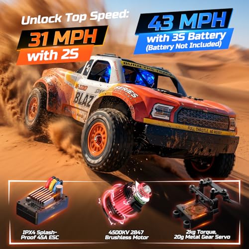 DEERC 1205 1/14 Brushless RC Car for Adults,Max 43 mph,Electric 4x4 Off-Road RC Truck, Waterproof Monster Truggy, All Terrain Fast Remote Control Drift Car for Boys 8-12, 3S Lipo Compatible