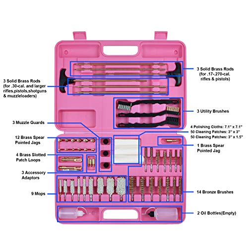 IUNIO Universal Gun Cleaning Kit with Mat Carrying Case for Rifle Pistol Handgun Shotgun Hunting Shooting All Caliber (All-in-One Upgrade Pink) - Thumbnail 7