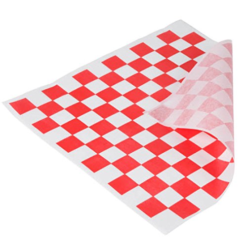 12 Red Plastic Oval Food/Burger Baskets plus 120 Checkered Deli Paper Liners. Restaurant/Food Tray Basket Sets for Barbecues, Picnics, Parties, Kids Meals, Outdoors. - Thumbnail 2