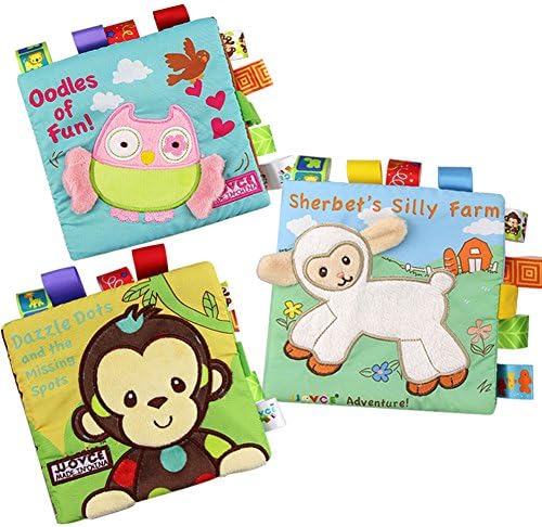 Bontip Fabric Baby Cloth Books Non-Toxic Activity Crinkle Soft Book Early Educational Toys for Toddler Infants and Kids - Perfect for Baby Shower Gifts (Pack of 3)