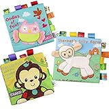 Bontip Fabric Baby Cloth Books Non-Toxic Activity Crinkle Soft Book Early Educational Toys for Toddler Infants and Kids - Perfect for Baby Shower Gifts (Pack of 3)