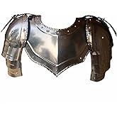 Medieval Warrior Iron Gorget with Pauldrons Gothic Gorget Spaulders Arm Shoulder Guard Set Viking Crusader Warrior Armor Steel Neck Protector SCA LARP Knight Metal Vembrace Pair Silver Adult