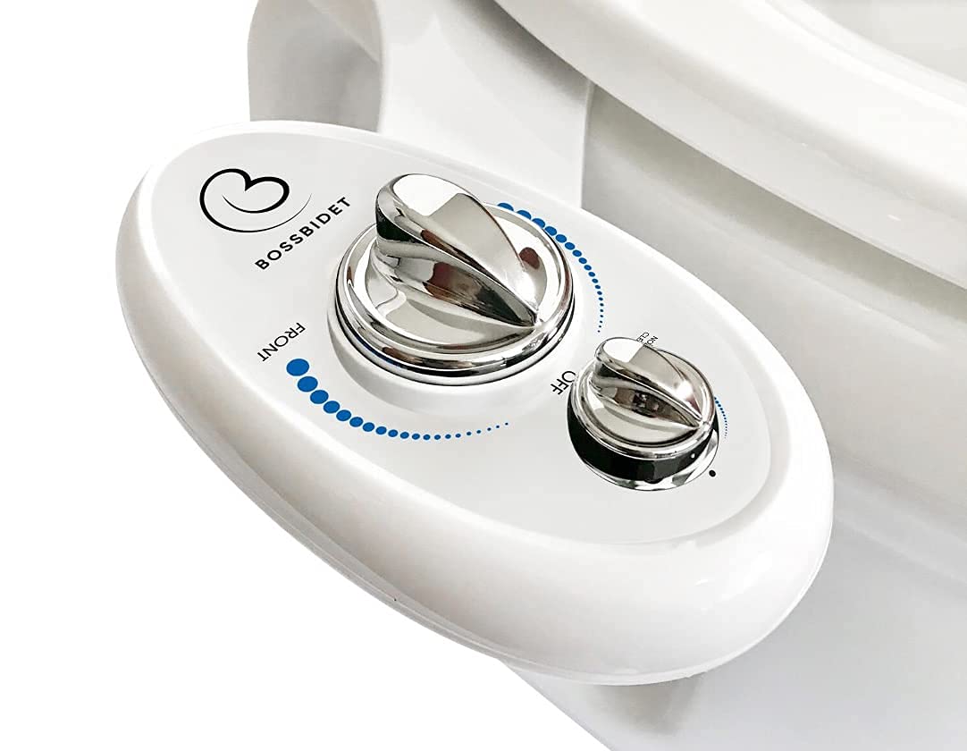 BOSS BIDET LUXURY - cleans your bottom in 1.3 seconds. Aesthetic design, 10-minute installation. Freshwater sprayer, nonelectric, mechanical. Dual nozzles, self-cleaning, unisex. White black