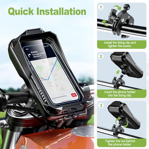 BTNEEU Waterproof Motorcycle Mobile Phone Holder Anti-Vibration Mobile Phone Holder for Scooter with Touch Screen 360° Rotation for 4.7-7.0 Inch Smartphone