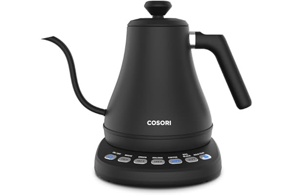 Cosori Gooseneck Electric Kettle with Temperature Control, 0.8L, Black | No Plastic Contact with Water, 5 Presets, 60-Min Keep Warm, Pour Over Coffee & Tea, Stainless Steel Interior, 1200W