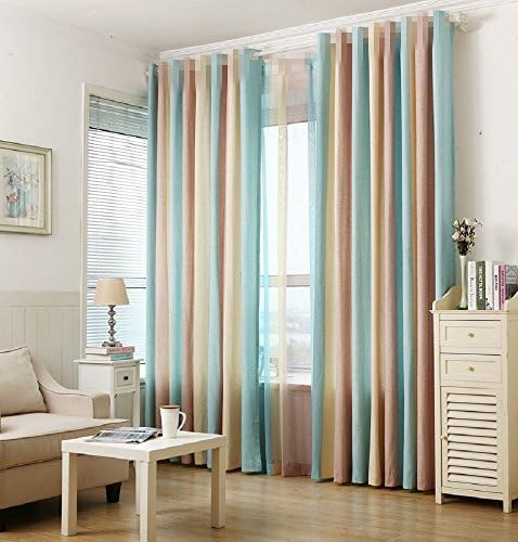 TIYANA Room Darkening Rainbow Stripe Curtain Microfiber Textured Thermal Insulated Semi Blackout Curtains Window Drapes for Living Room Grommet Top, 2 Panels, W52 x L63 inch