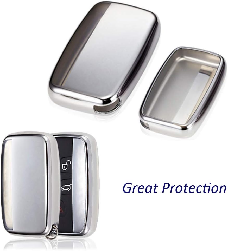 Kelay Soft TPU Key Fob Cover Remote Control Premium Key Protection Case Compatible with Land Rover Discovery Sport Evoque Aurora Jaguar XF XJ XJL XEL XFL F-pace 5 Buttons (silver -1 pcs) - Image 3