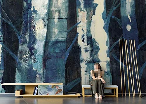 Wall Mural 3D Wallpaper Abstract Blue Woods Birch Forest Modern Wall Paper for Living Room Bedroom Tv Wall Decor
