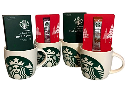 Starbucks Share The Cheer 4 14 Ounce Mugs, 2 Starbucks Via Packets, And 2 Classic Cocoa Packet Bundle
