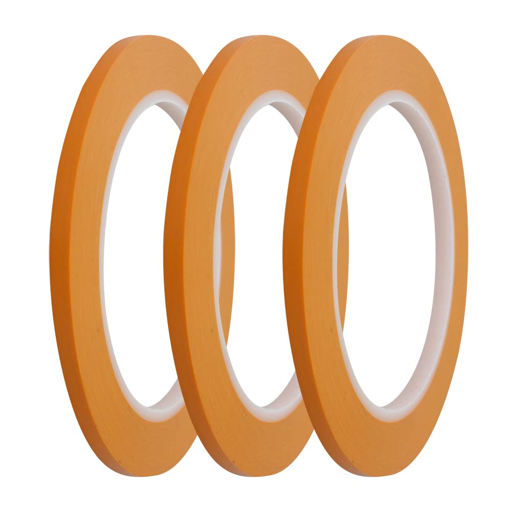 JINBING Vinyl Fine Line Fineline Automotive Pinstriping Masking Tape Painter Tape for Curves Orange (5mm 3Roll)
