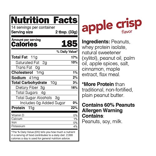 Nuts 'N More Apple Crisp Peanut Butter Spread, All Natural High Protein Nut Butter Healthy Snack, Omega 3's and Antioxidants, Low Carb, Low Sugar, Gluten-Free, Non-GMO, Preservative Free, 16 oz Jar