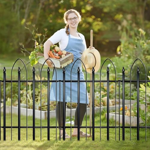 Thealyn Metal Garden Fence Panels, 81cm H x 61cm W, 5-Pack (Total 3m), Rustproof Powder-Coated No-Dig Decorative Border Edging for Yard, Patio & Walkway, Flower Bed, Dog Barrier