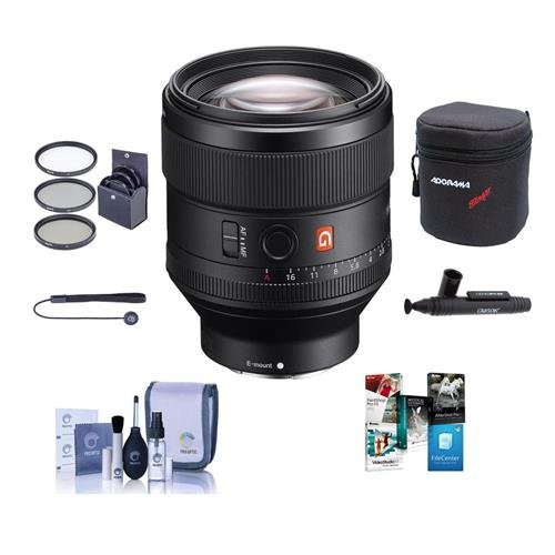 Sony FE 85mm F1.4 GM (G Master) E-Mount NEX Camera Lens - Bundle With 77mm Filter Kit, Lens Case, Cleaning Kit, Capleash II, Lenspen Lens Cleaner, Software Package