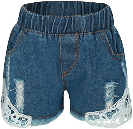 Betusline Kids Girls Ripped Holes Jeans Denim Short With Lace Blue,3 Years