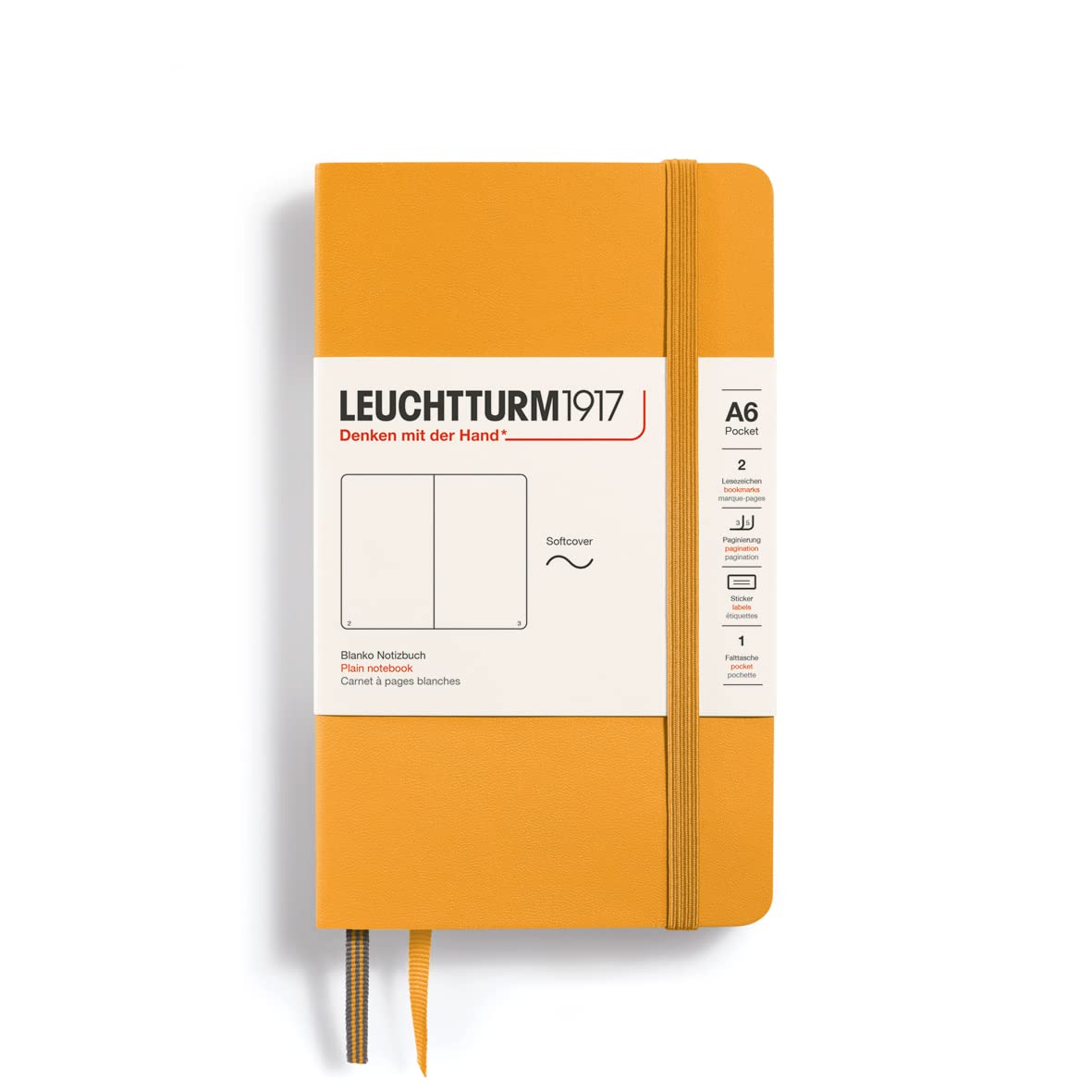 LEUCHTTURM1917 365645 Notebook Pocket (A6), Softcover, 123 Numbered Pages, Rising Sun, Plain