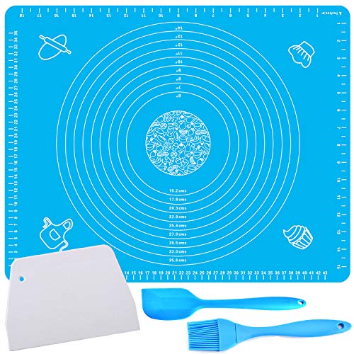 Silicone Baking Mat 20" x 16" for Pastry Rolling with Measurements, Liner Heat Resistance Table Placemat Pad Pastry Board, Thick Reusable Nonstick Silicone Pastry Mat for Pizza Cake Fondant Pie Crust