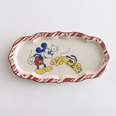 Amazon ディズニー和食器 九谷焼 葉形長皿 ミッキーとプルート 赤 食器 グラス カトラリー オンライン通販