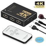 GANA Intelligent 5-Port HDMI Switch Switcher, Supports 4K, Full HD1080p, 3D with IR Remote,Black