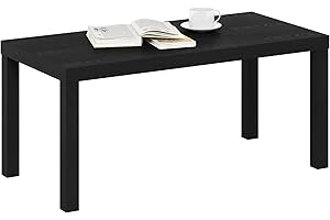 Furinno CLASSIC Coffee Table, Modern Rectangle Coffee Table with Triple Thick Tabletop, Side Table for Living Room, Home Office, Black