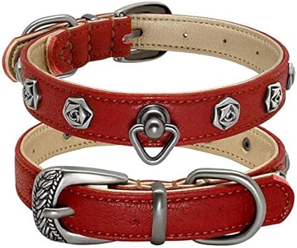 Amazon Beanspet 犬 首輪 犬首輪 革 中型犬 おしゃれ ベーシック スタッズ バラ L レッド ビーンズペット Beans Pet ベーシック首輪 通販