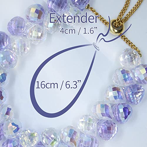 Sparkly Crystal Bracelet Clear & Purple Double Row Crystal Charm Bracelet Strand Bracelet with Adjustable Steel Chain and Gift Box Set