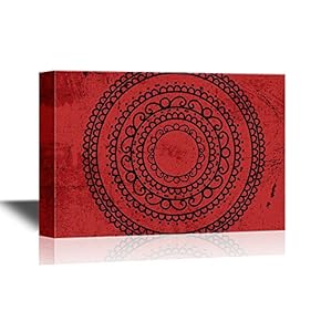 Canvas Wall Art - Floral Pattern Artwork on Red Background - Gallery Wrap Modern Home Art | Ready to Hang - 12x18 inches
