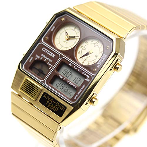 Citizen Record Label Analog Digital Watch Chronograph Analog Digital CITIZEN, ivory/gold, Bracelet Type