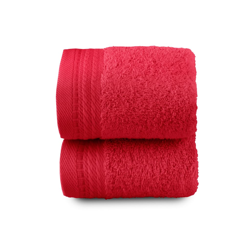 Top Towel - Premium - Large Bath Towels - Bath Towels - 2 Face Towels or Bidet -30x50cm - 100% Cotton - 600g - Red