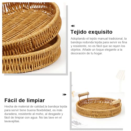 AHILAX 3PZS Cestas Redonda Tejidas de Pan con Mango, Bandeja Circular para Centro de Mesa Comedor Bandejas Almacenamiento de Servir Toalla Fruta Verdura Restaurante Cocina, 3 Tamaño